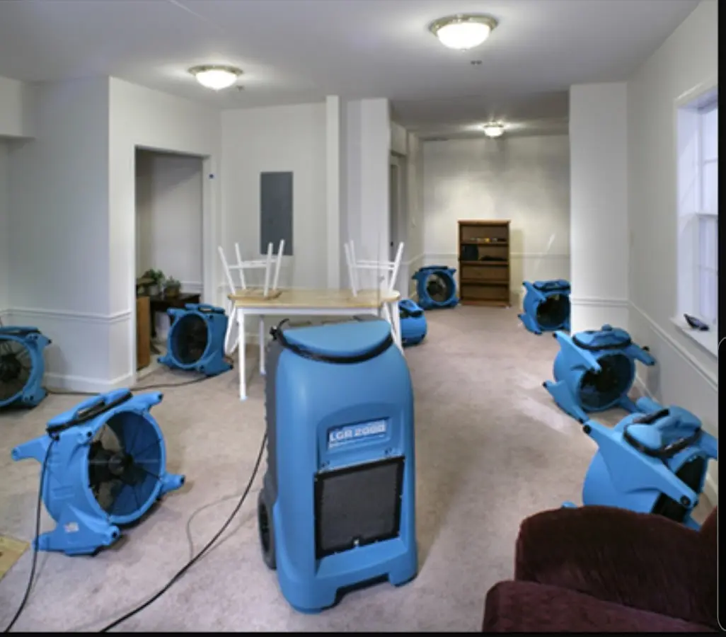 Air movers and dehumidifier setup for Water Extraction & Removal in Heber